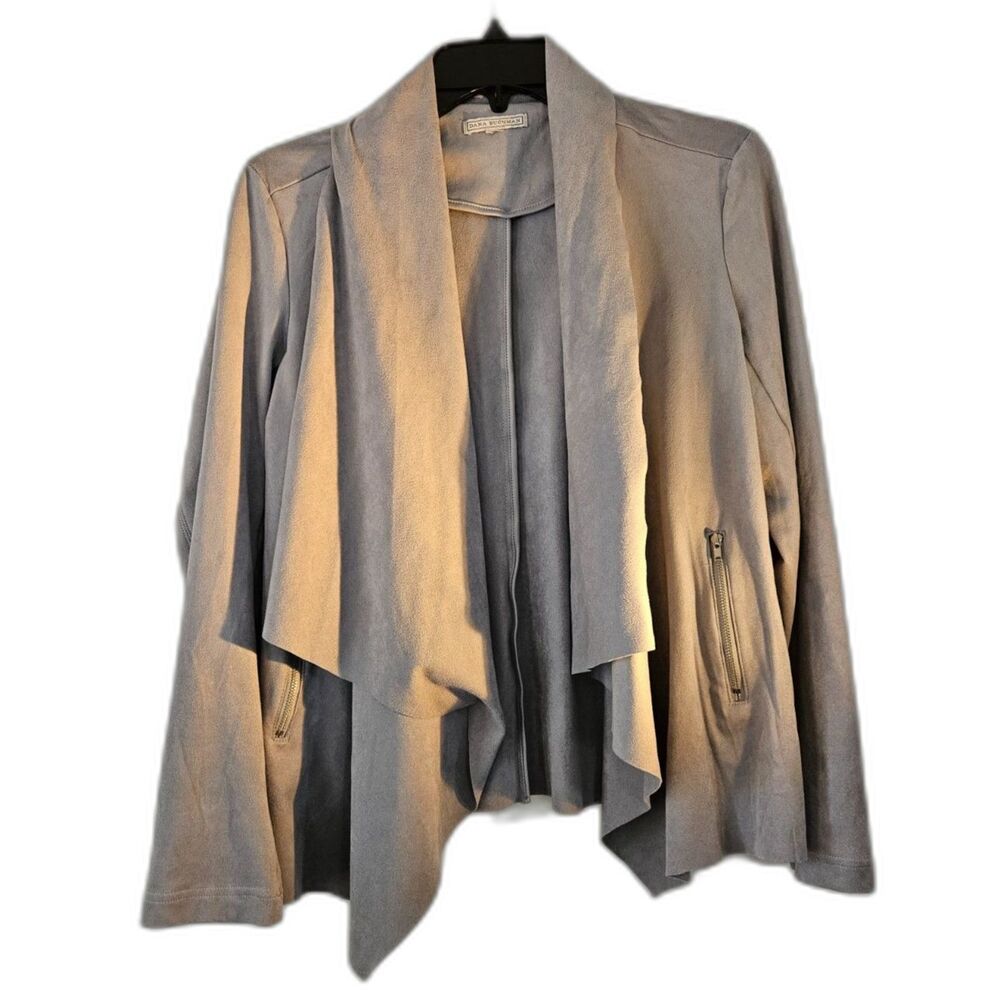 DANA BUCHMAN Faux Suede Light Gray, Open Front Flowy Cardigan Large